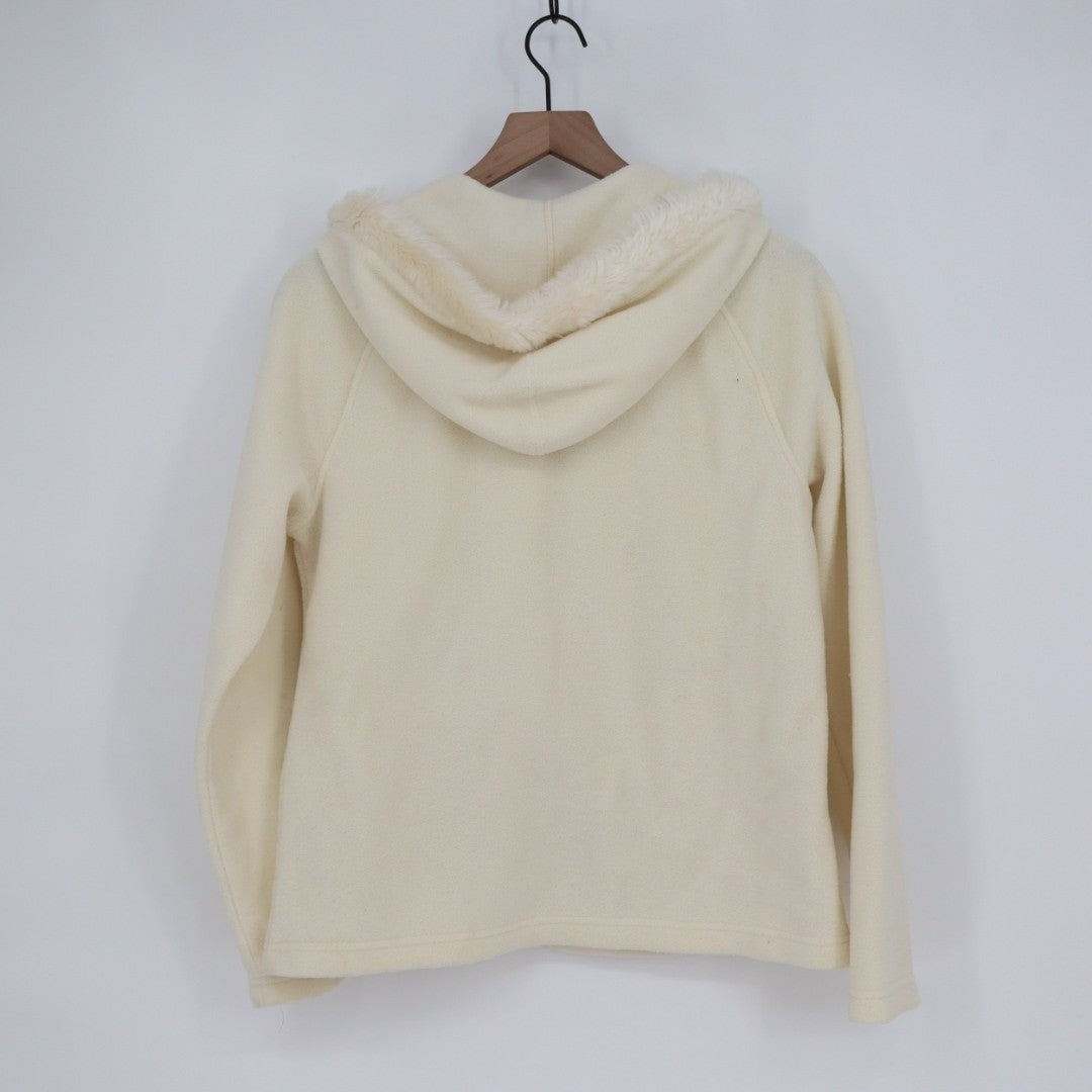 Kim Rogers Fleece Jacket Women's Medium Cream Faux Fur Trim Hooded Full Zip