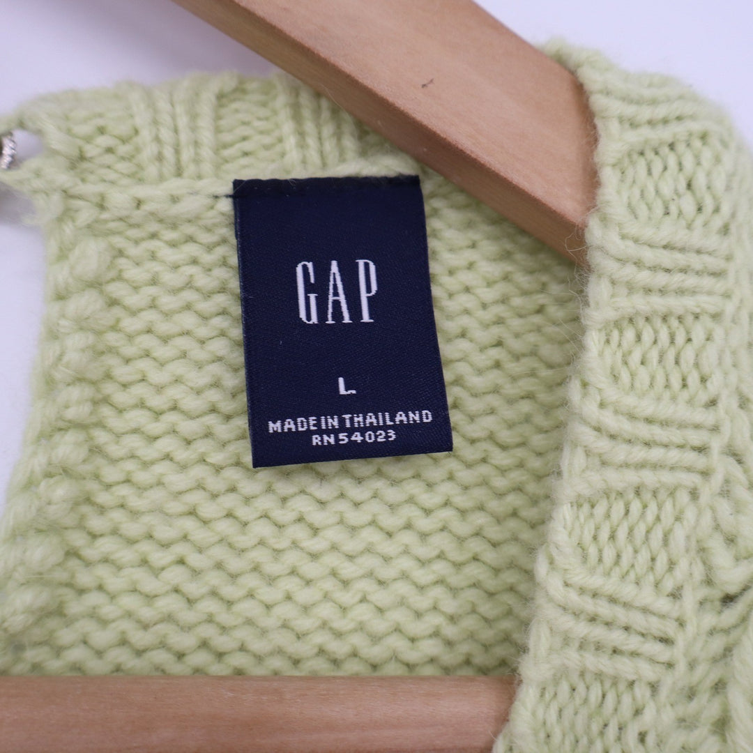 GAP Womens Lime Green Wool Angora Cashmere Cable Knit Sweater Keyhole Back L