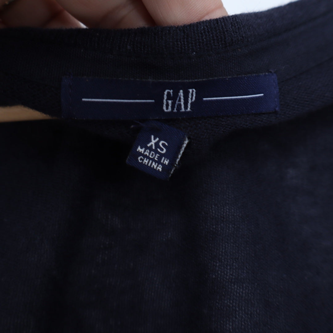 Gap Womens Navy Blue Linen Cotton Cropped Short Sleeve Cardigan Sweater XS