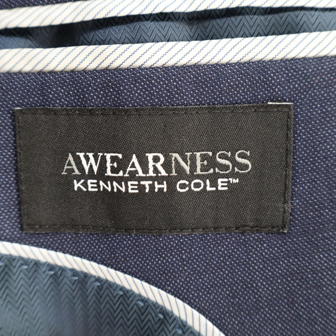 Awearness Kenneth Cole Mens Navy Blue Textured Two Button Blazer Suit Jacket