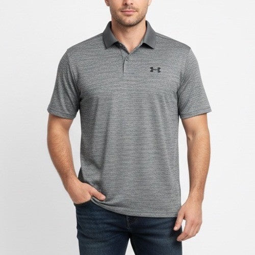 Under Armour Golf Polo Shirt Grey Heathered Texture Short Sleeve Men's Medium