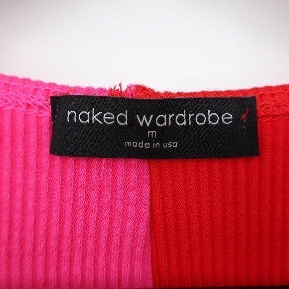 Naked Wardrobe Pink Red Colorblock Ribbed Racerback Midi Dress M