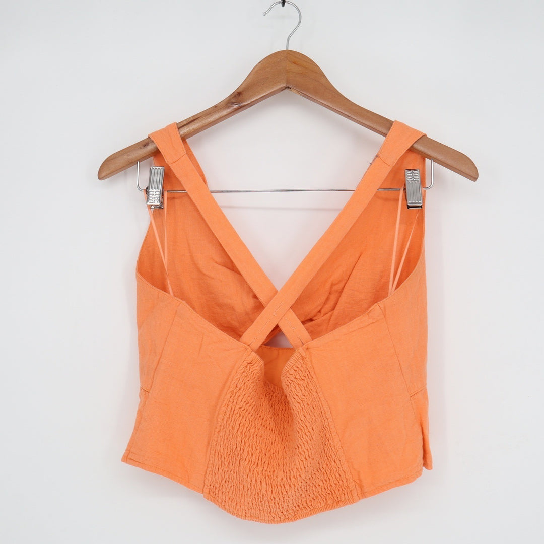 Mi Ami for Francesca's Orange Linen Blend Twist Front Crop Top Large TFD60193