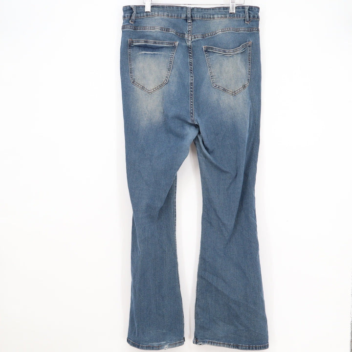 SHEIN Curve Womens 1XL Blue Distressed Flare Jeans High Rise Ripped Denim