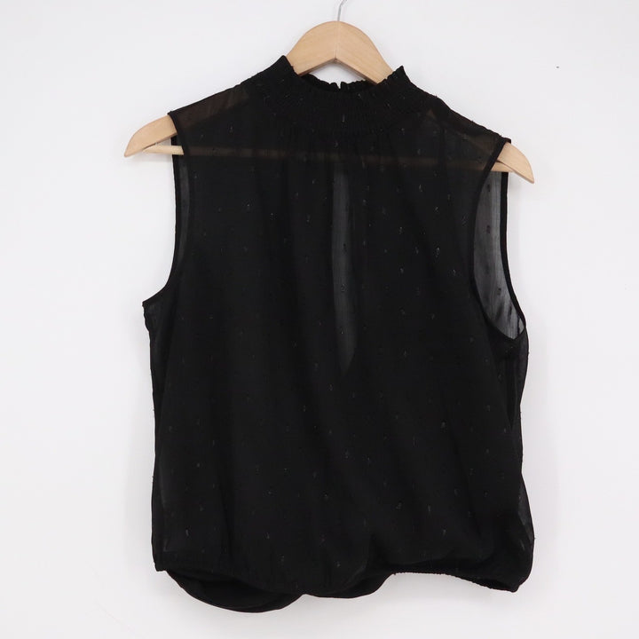 Express Black Swiss Dot Mock Neck Sleeveless Blouse Keyhole Back Medium