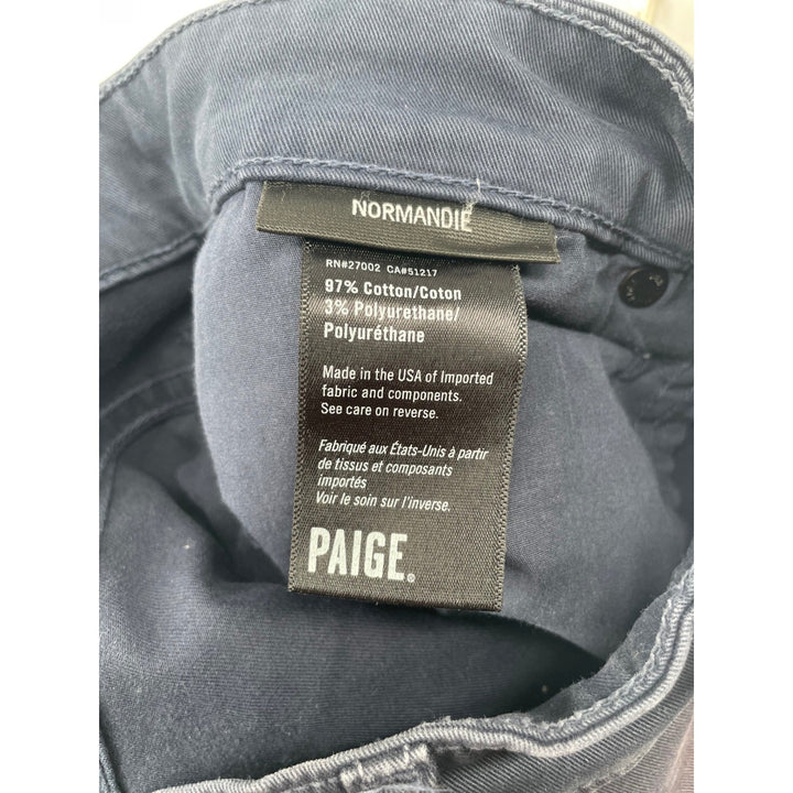 PAIGE Normandie Navy Blue Cotton Polyurethane Blend Straight Leg Pants Size 29