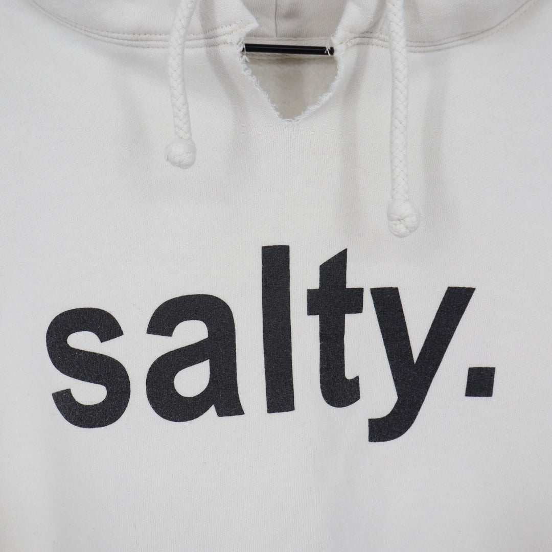 Salty Hoodie Unisex Large White Ribbed Kangaroo Pocket Long Sleeve Pullover