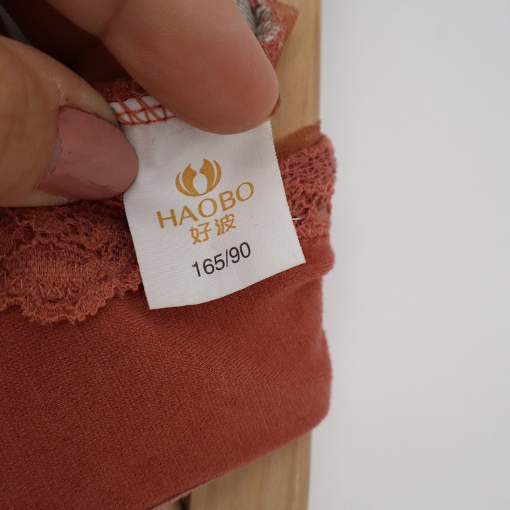Haobo Terracotta Lace Trim V-Neck Mesh Inset Ribbed Camisole Tank Top Small