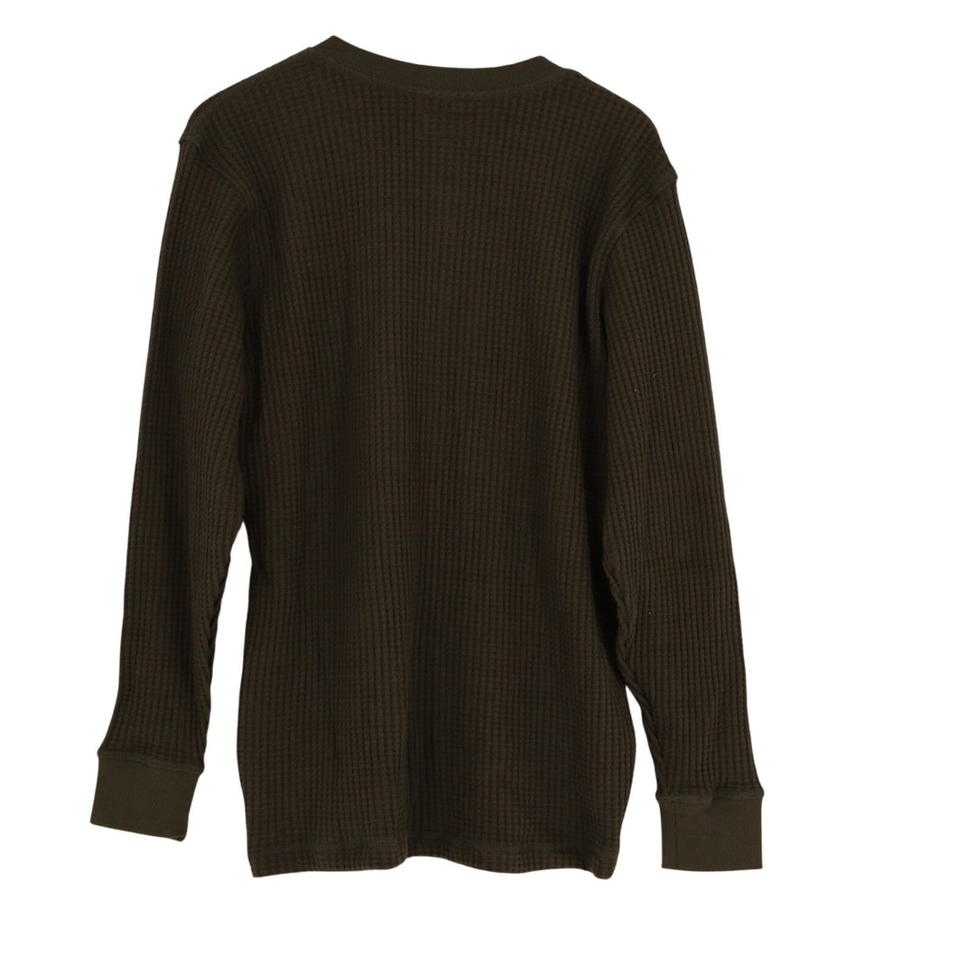 American Giant T Shirt Mens Large Olive Green Stretch Waffle Knit Henley Neck