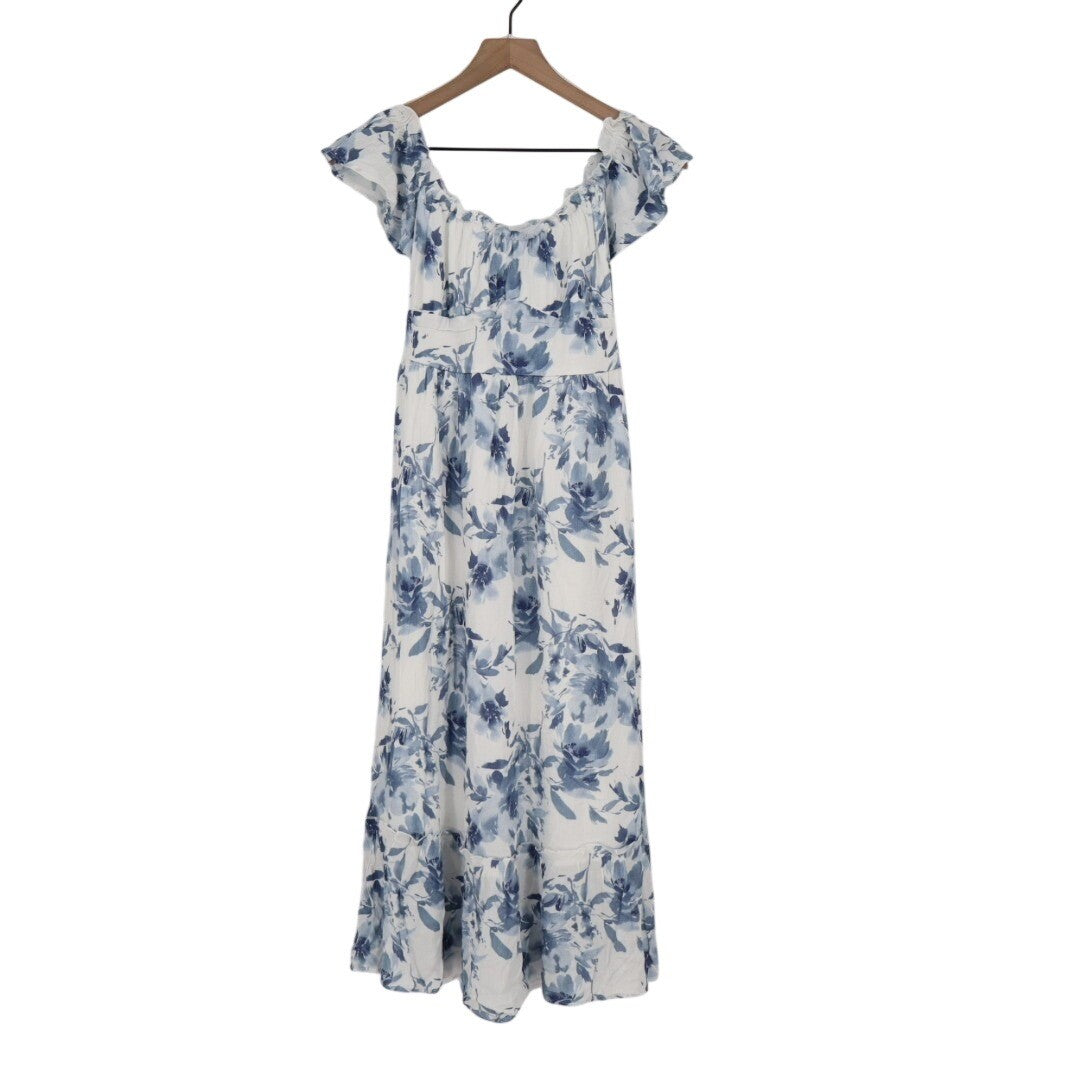 Lulus Delightfully Sweet Midi Dress Womens Small White Floral Off-the-Shoulder
