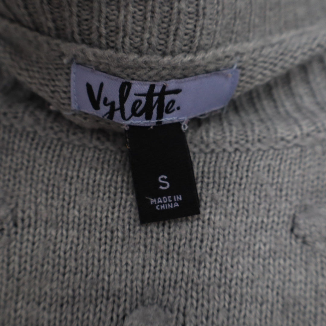 Vylette Gray Popcorn Pom Pom Knit Crewneck Sweater Small