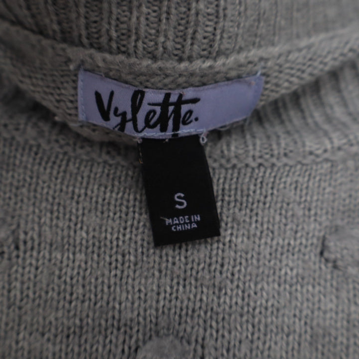 Vylette Gray Popcorn Pom Pom Knit Crewneck Sweater Small