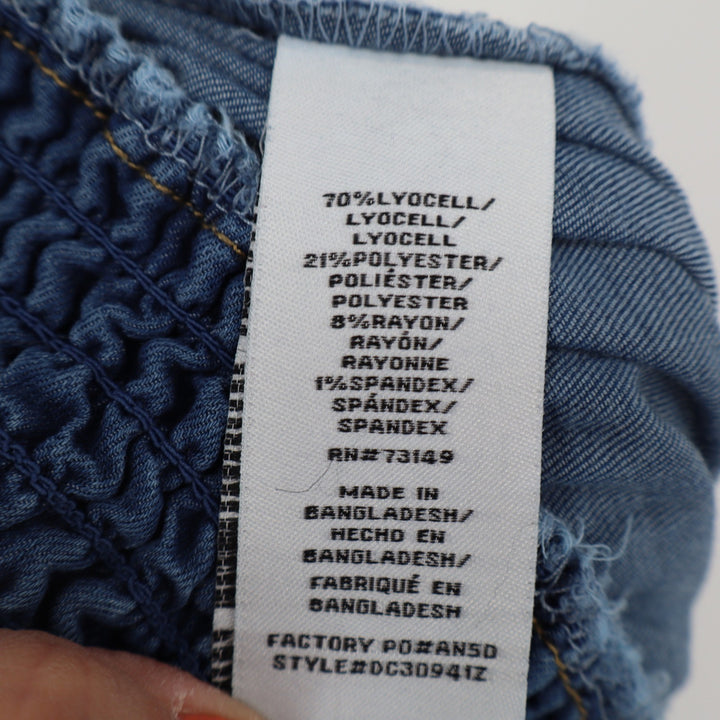 Dictionary Womens Small Blue Lyocell Blend Smocked Waist Wide Leg Cropped Pants