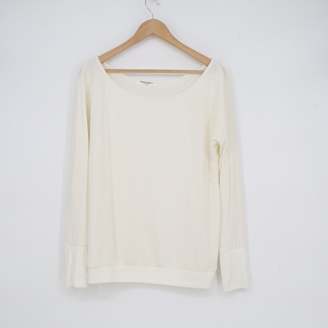 Project Social T Cream Long Sleeve Scoop Neck Top Small Made in USA
