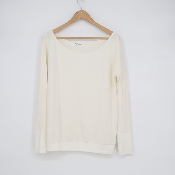 Project Social T Cream Long Sleeve Scoop Neck Top Small Made in USA