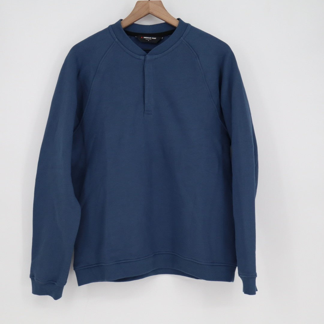 American Giant Midweight T-Shirt Mens M Navy Cotton Snap Henley Raglan Sleeve