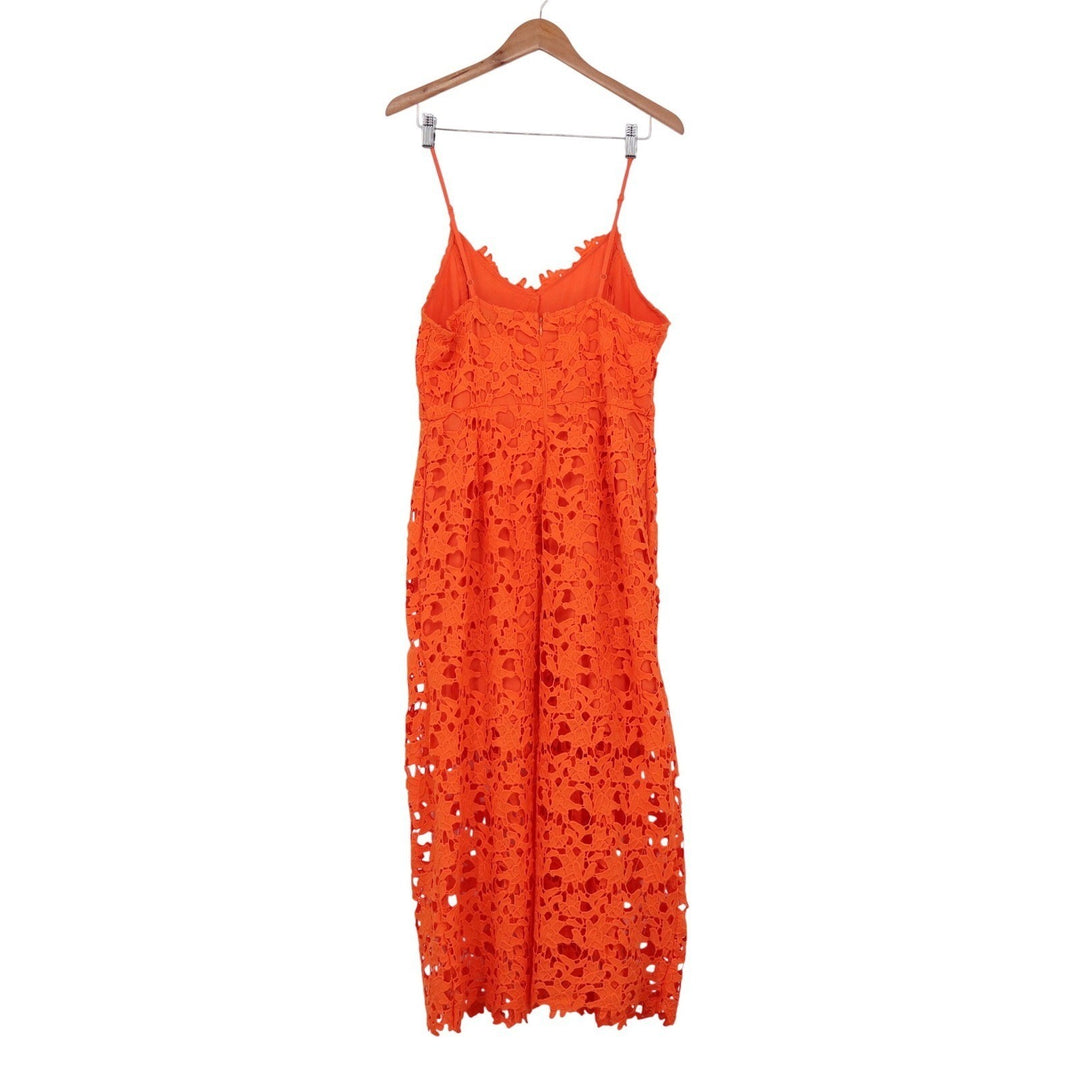 Endless Rose Orange Floral Guipure Lace Midi Dress Scalloped V-Neck Large