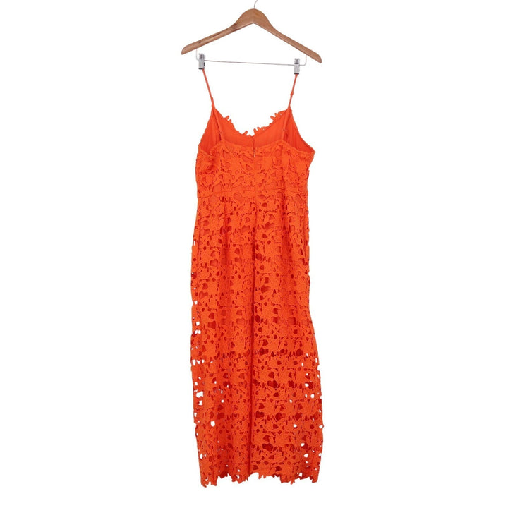Endless Rose Orange Floral Guipure Lace Midi Dress Scalloped V-Neck Large