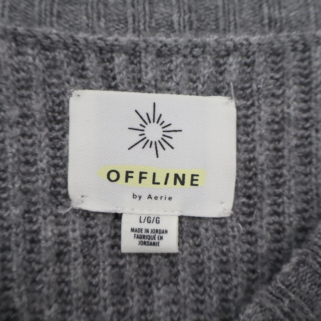 Offline by Aerie Sweater Womens Large Gray Knit Round Neck Twist Hem Pullover
