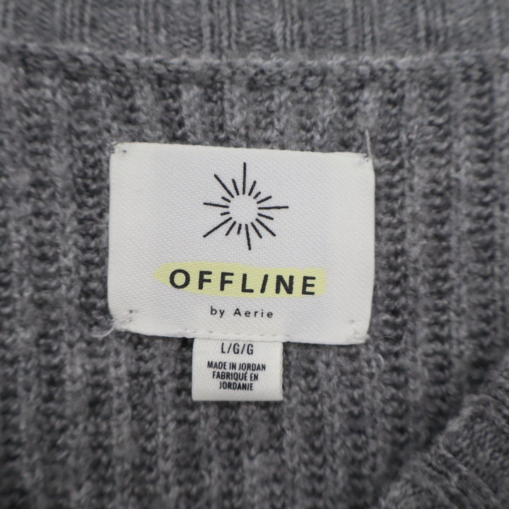 Offline by Aerie Sweater Womens Large Gray Knit Round Neck Twist Hem Pullover