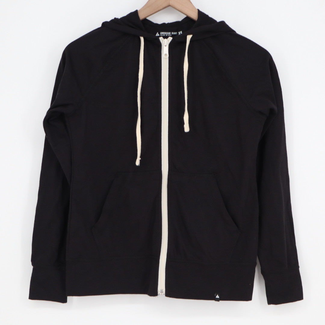 American Giant Women Black Full Zip Hoodie Raglan Sleeve Made USA XS