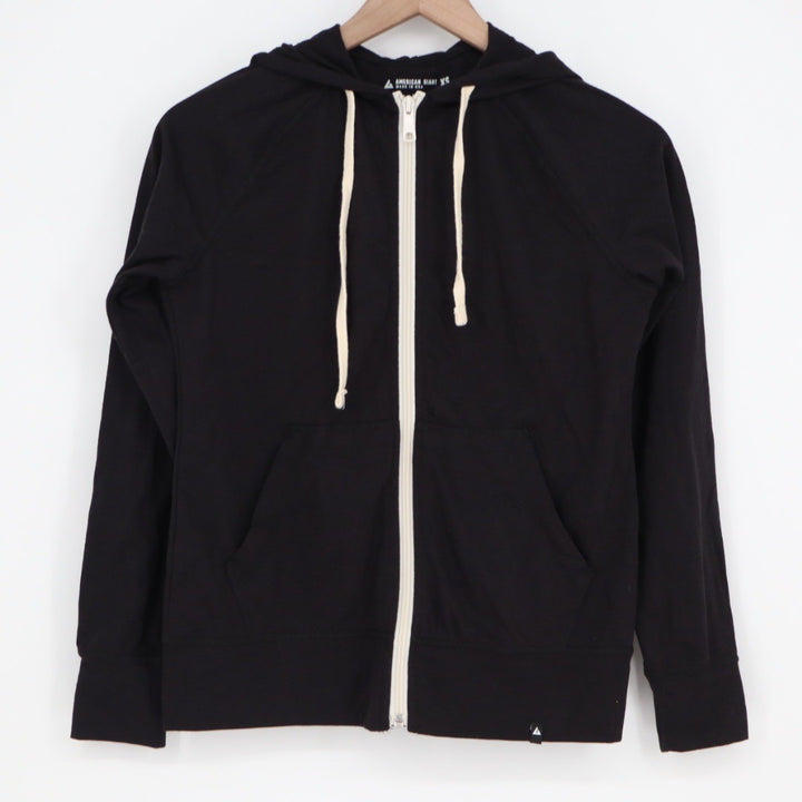 American Giant Women Black Full Zip Hoodie Raglan Sleeve Made USA XS