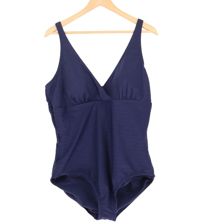 Lands' End One Piece Swimsuit Womens XL (18) Navy Ribbed V Neck Adjustable Strap