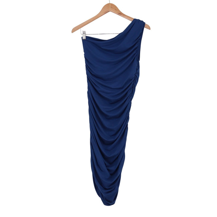 Sofia Jeans by Sofia Vergara One Shoulder Ruched Midi Dress Navy Peony L