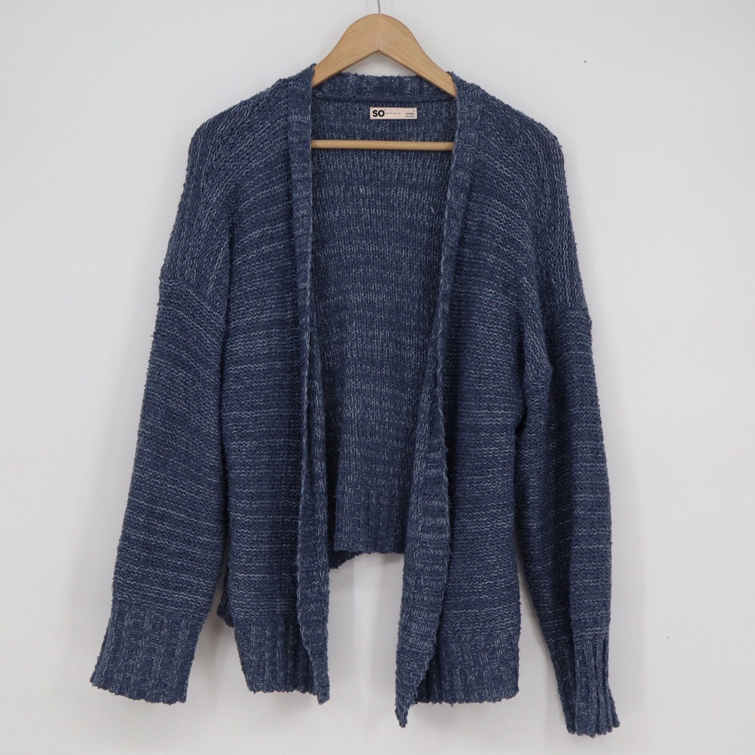 SO Goods For Life Blue Marled Open Front Textured Knit Cardigan Sweater Large