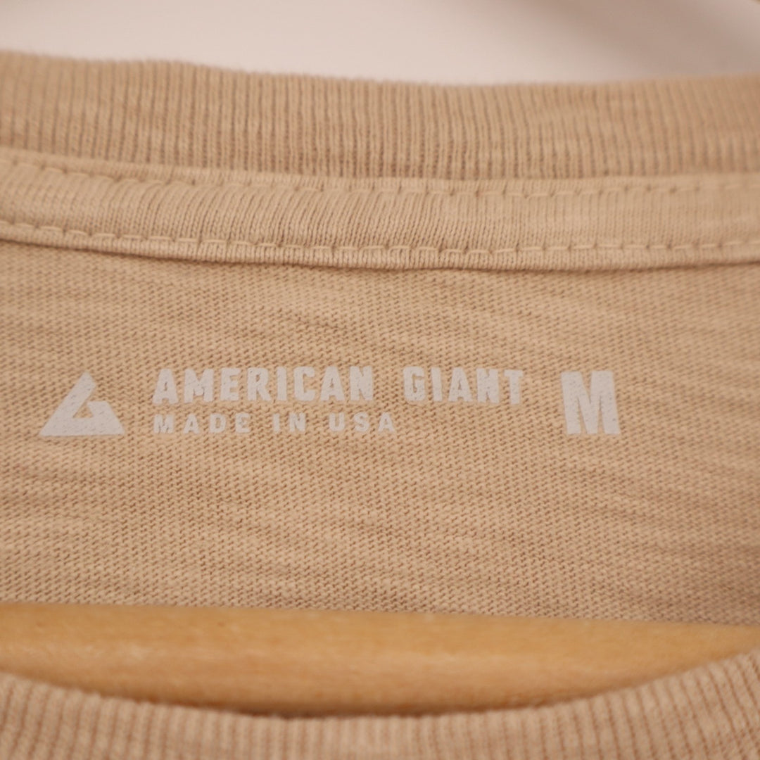 American Giant Premium Slub T-Shirt Mens M Beige Ribbed Long Sleeve Crew Neck