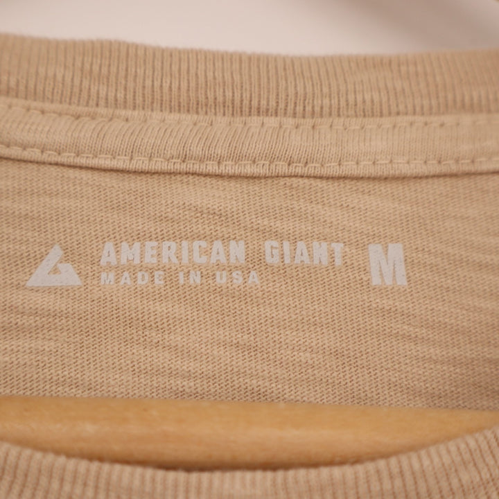 American Giant Premium Slub T-Shirt Mens M Beige Ribbed Long Sleeve Crew Neck