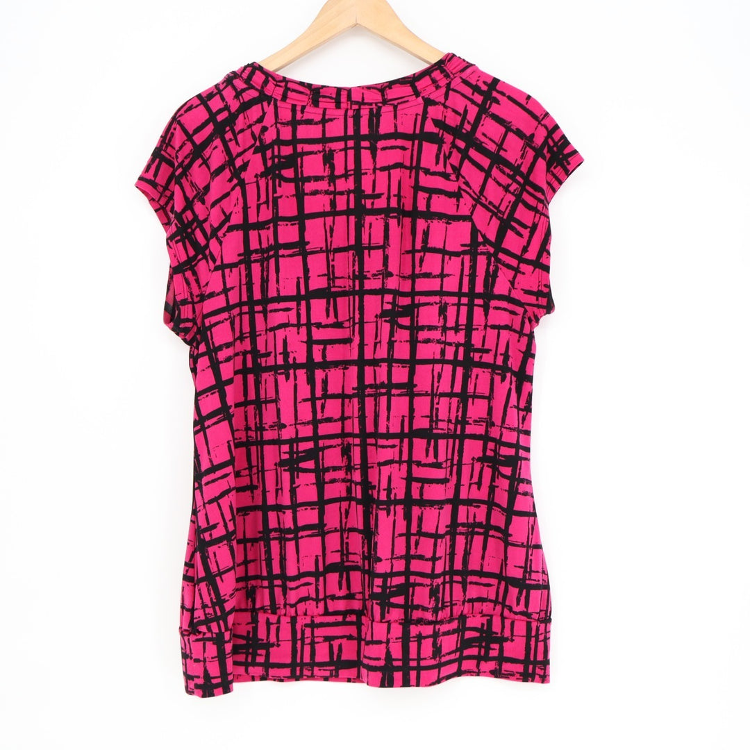 Apt. 9 Blouse Top Womens XL Pink Black Abstract Print Stretch Neck Chain Detail