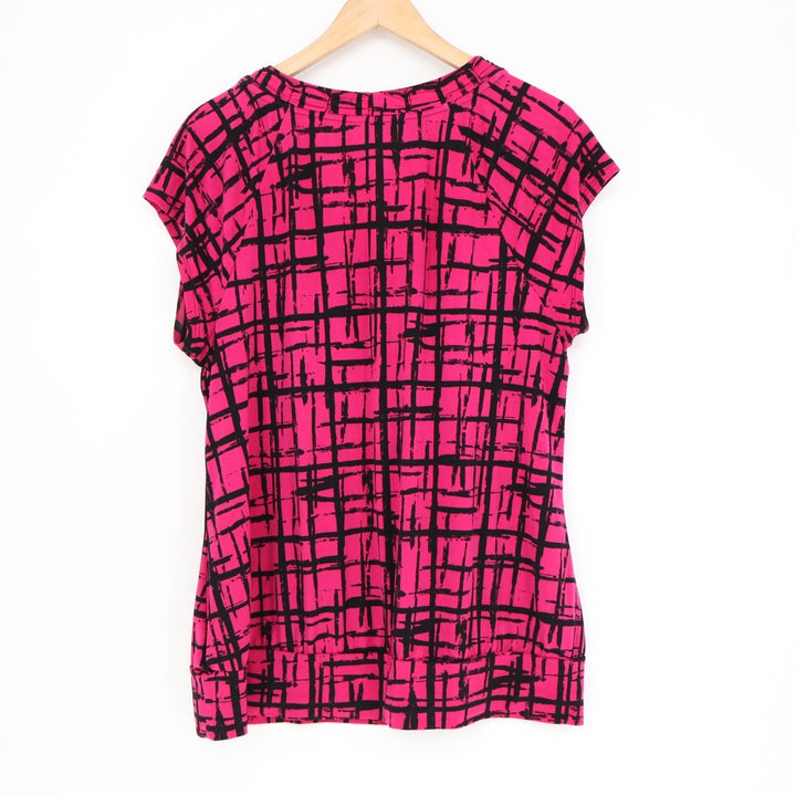 Apt. 9 Blouse Top Womens XL Pink Black Abstract Print Stretch Neck Chain Detail