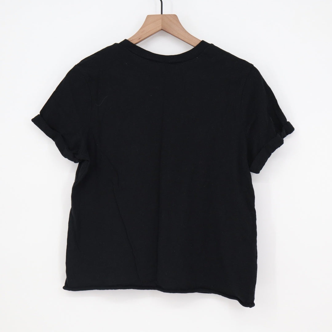 Wild Fable Black Cotton Short Sleeve Crew Neck T-Shirt Rolled Cuff Hem Size M
