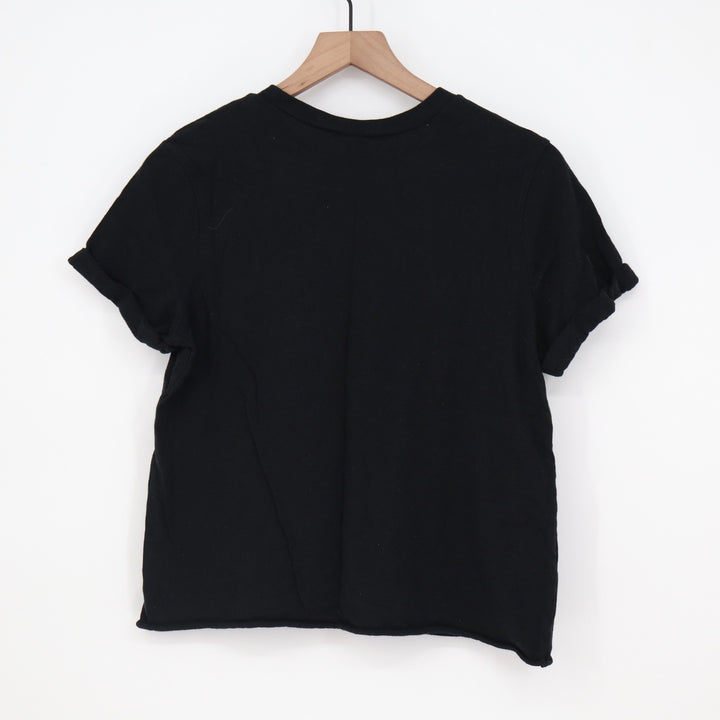 Wild Fable Black Cotton Short Sleeve Crew Neck T-Shirt Rolled Cuff Hem Size M