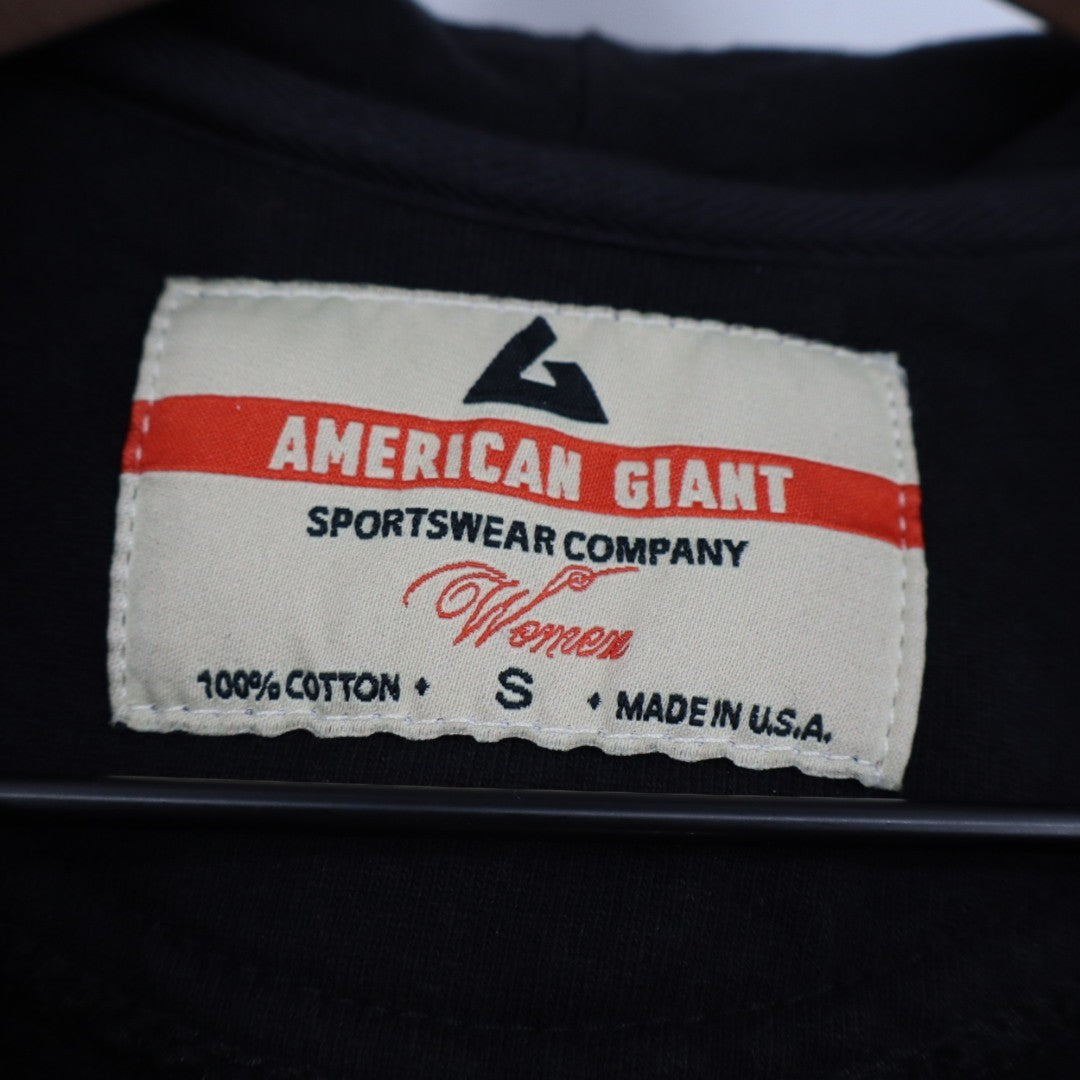 American Giant Hoodie Womens Small Black Full Zip Cotton Logo Raglan Sleeve