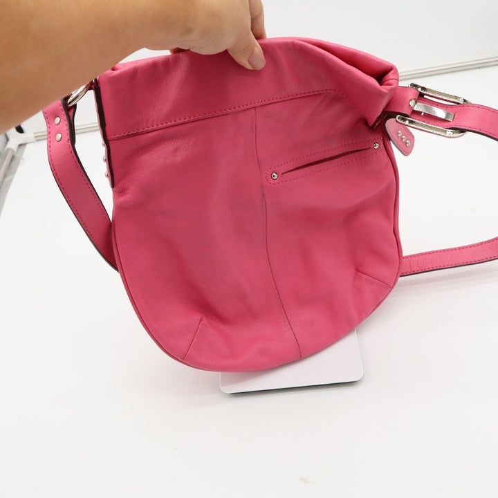 B. Makowsky Pink Leather Studded Crossbody Bag Silver Hardware Leopard