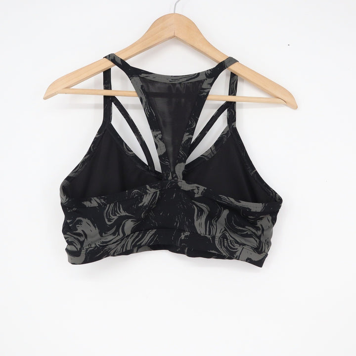 Gymshark XL Black Grey Marble Print Racerback Mesh Strappy Sports Bra