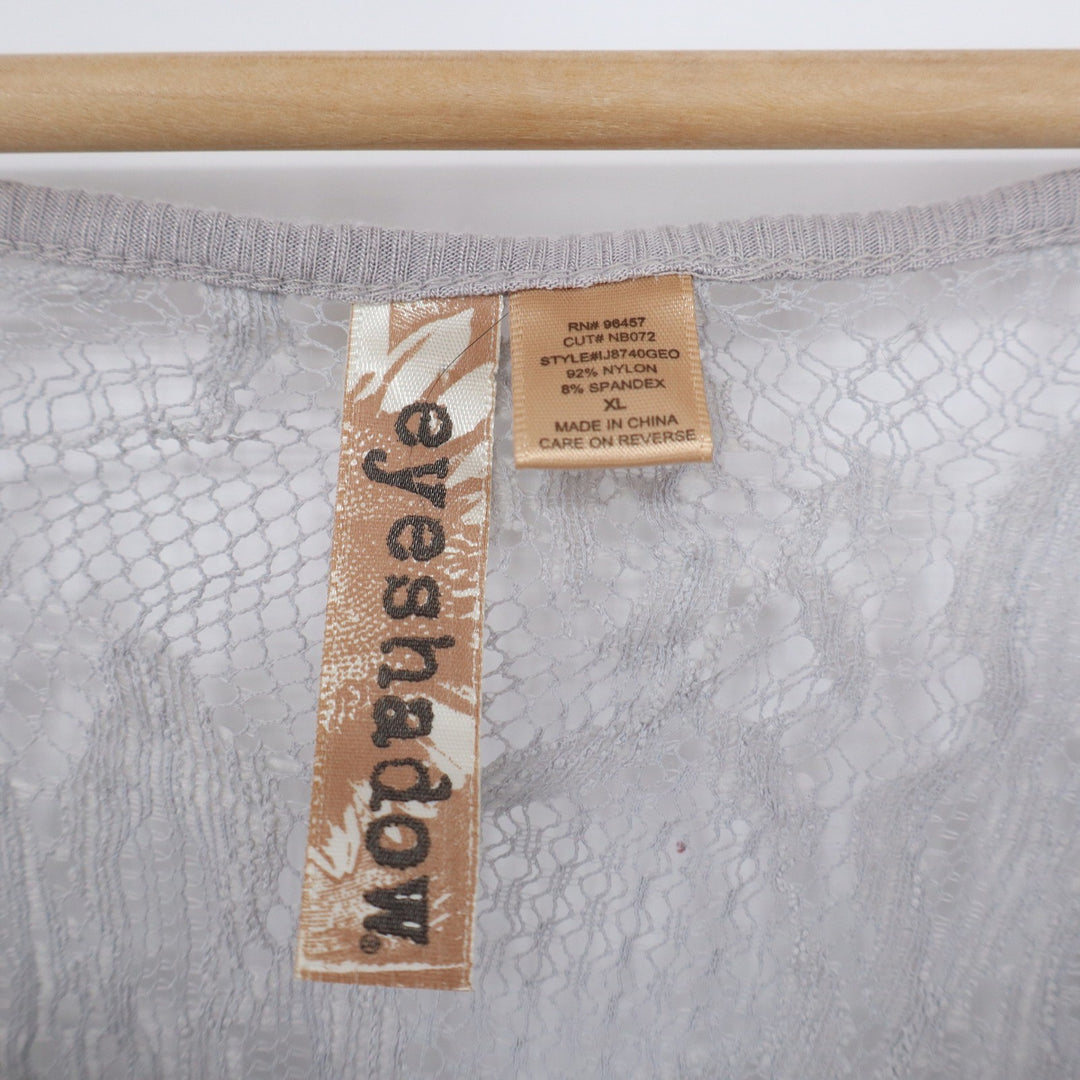 Eyeshadow Gray Floral Lace 3/4 Sleeve Scoop Neck Top XL