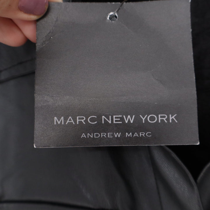 Marc New York Andrew Marc Black Faux Leather Belted Shirt Dress M