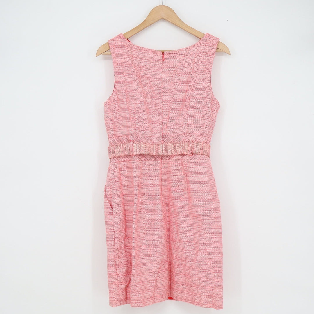 Banana Republic Red White Textured Belted Sheath Dress Petite 10 Sleeveless