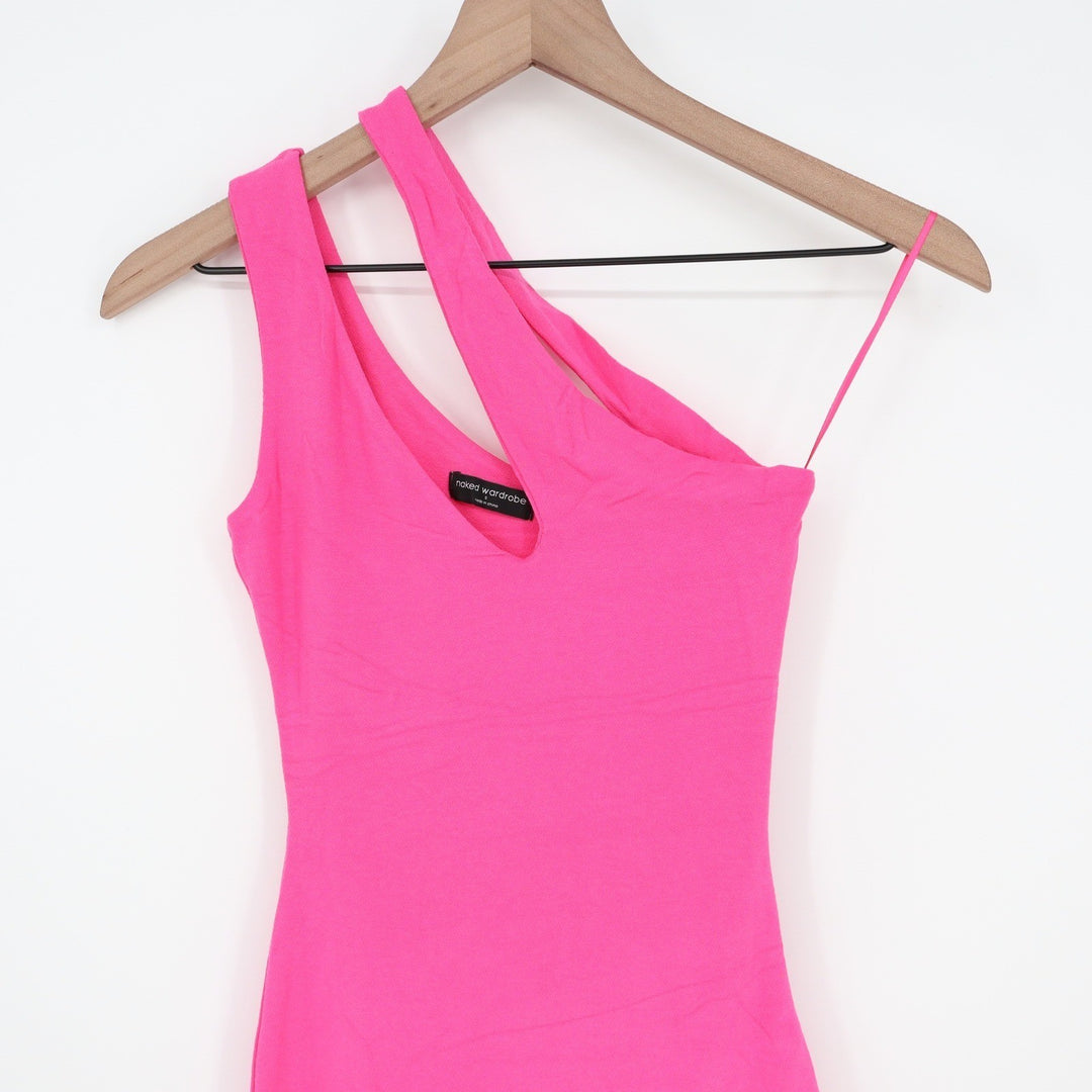 Naked Wardrobe Hot Pink One Shoulder Cutout Mini Dress L