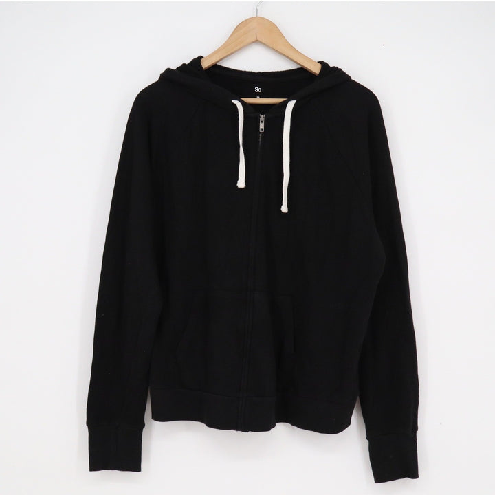 So Women Black Full Zip Hoodie Sweatshirt XXL Cotton Blend Raglan Sleeve