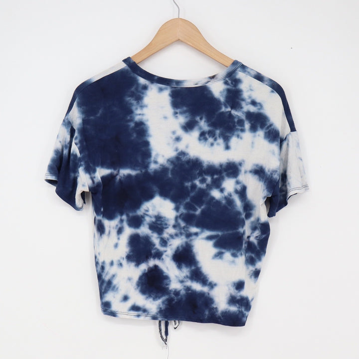 Caution to the Wind Top Womens L Tie-Dye Blue Front Knot Cropped Excellent