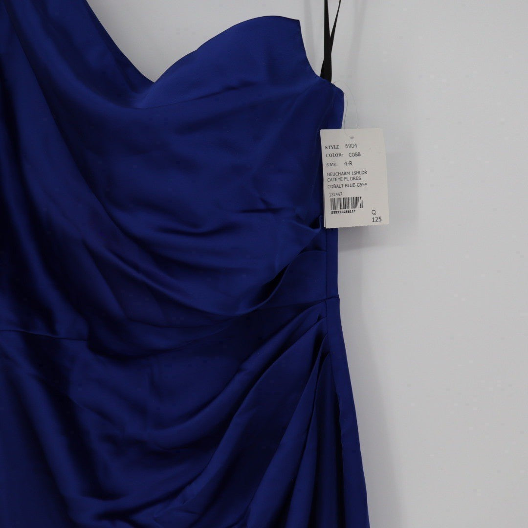 After Six One-Shoulder Cat-Eye Neckline Fit and Flare Satin Maxi Dress Size 4