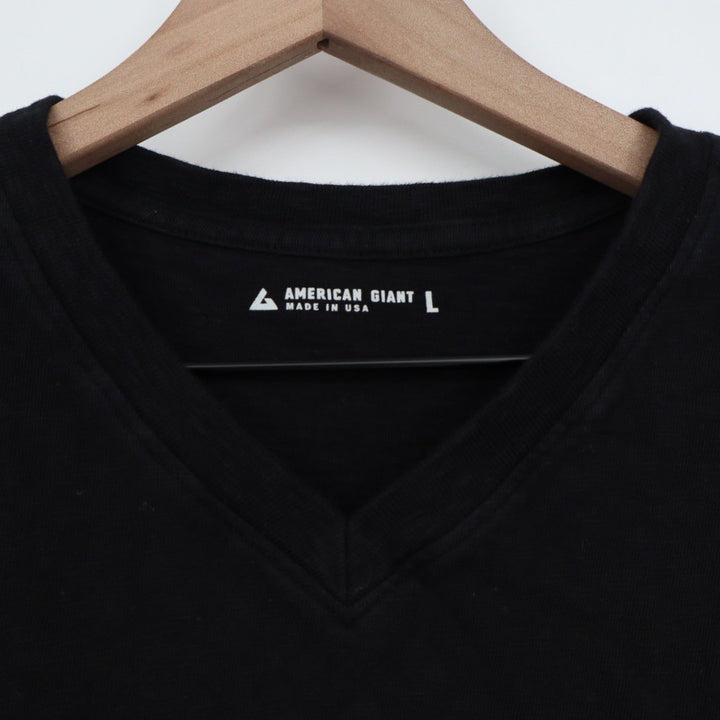 American Giant Mens V Neck T Shirt Black Cotton Size L Made USA Soft Basic Tee