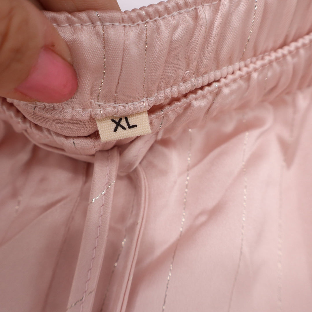 Yimanie Pajama Set Women XL Pinstripe Pink Metallic Button-down Excellent