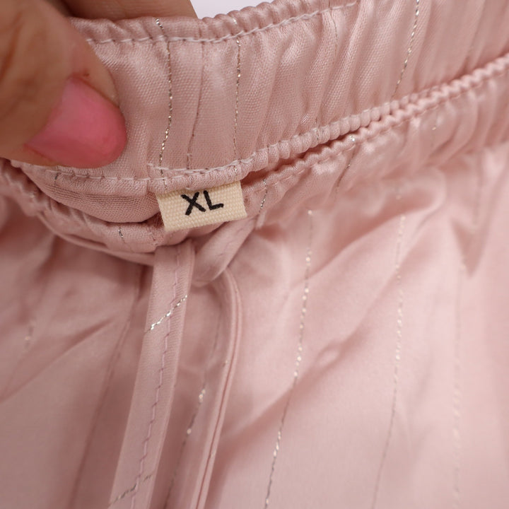 Yimanie Pajama Set Women XL Pinstripe Pink Metallic Button-down Excellent