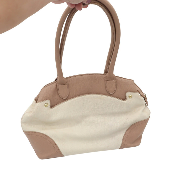 Bueno Two Tone Cream Tan Pebbled Faux Leather Shoulder Bag Gold Hardware