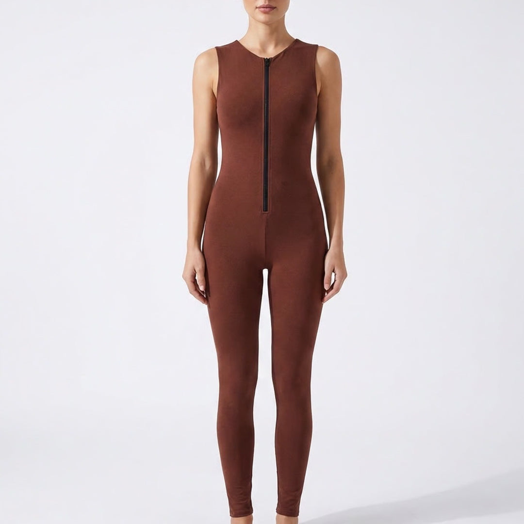 Naked Wardrobe Baby Mama Brown Sleeveless Jumpsuit Small